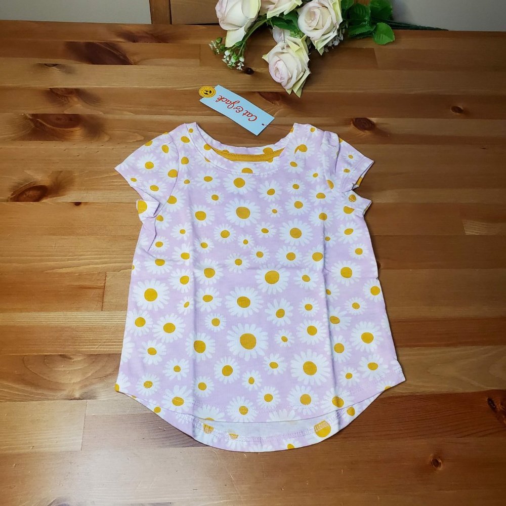 Cat & Jack™ -Toddler Girls' Floral Short Sleeve T-Shirt Size 18M Purple - Picture 4 of 4